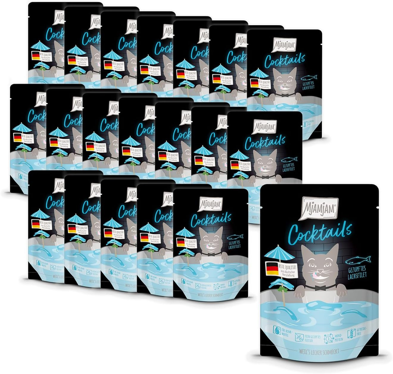 MjAMjAM - Heerlijke kattendrank - Cocktails - Getrokken zalmfilets, verpakking van 20 (20x40), graanvrij