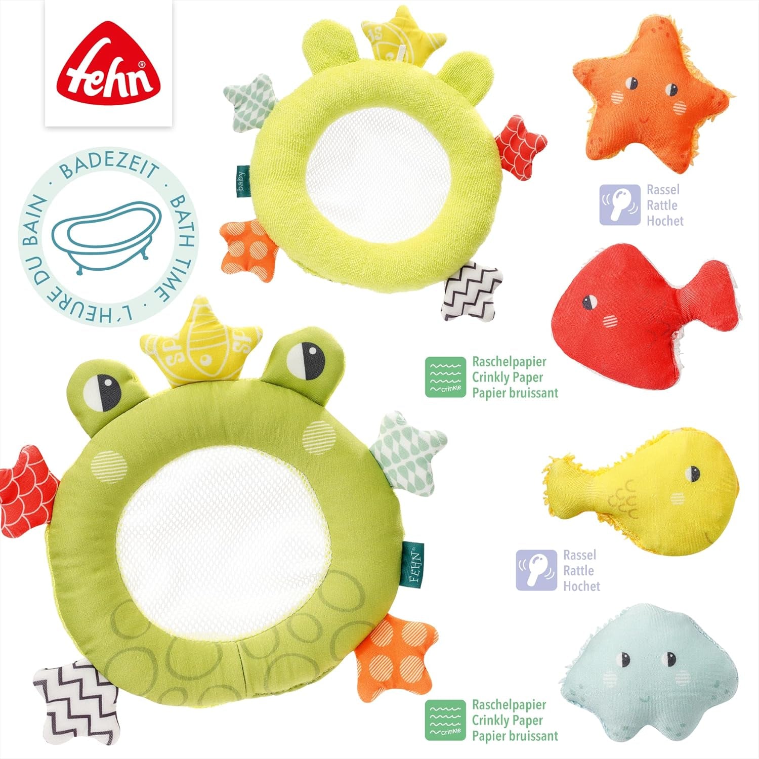 Fehn kikkerbadnet - Babybadspeeltje voor in bad - Drijvend waterspeelgoed voor vrolijk badplezier - Badspeelgoed voor baby's en peuters vanaf 0+ maanden Babyspeelgoed Naty Shop