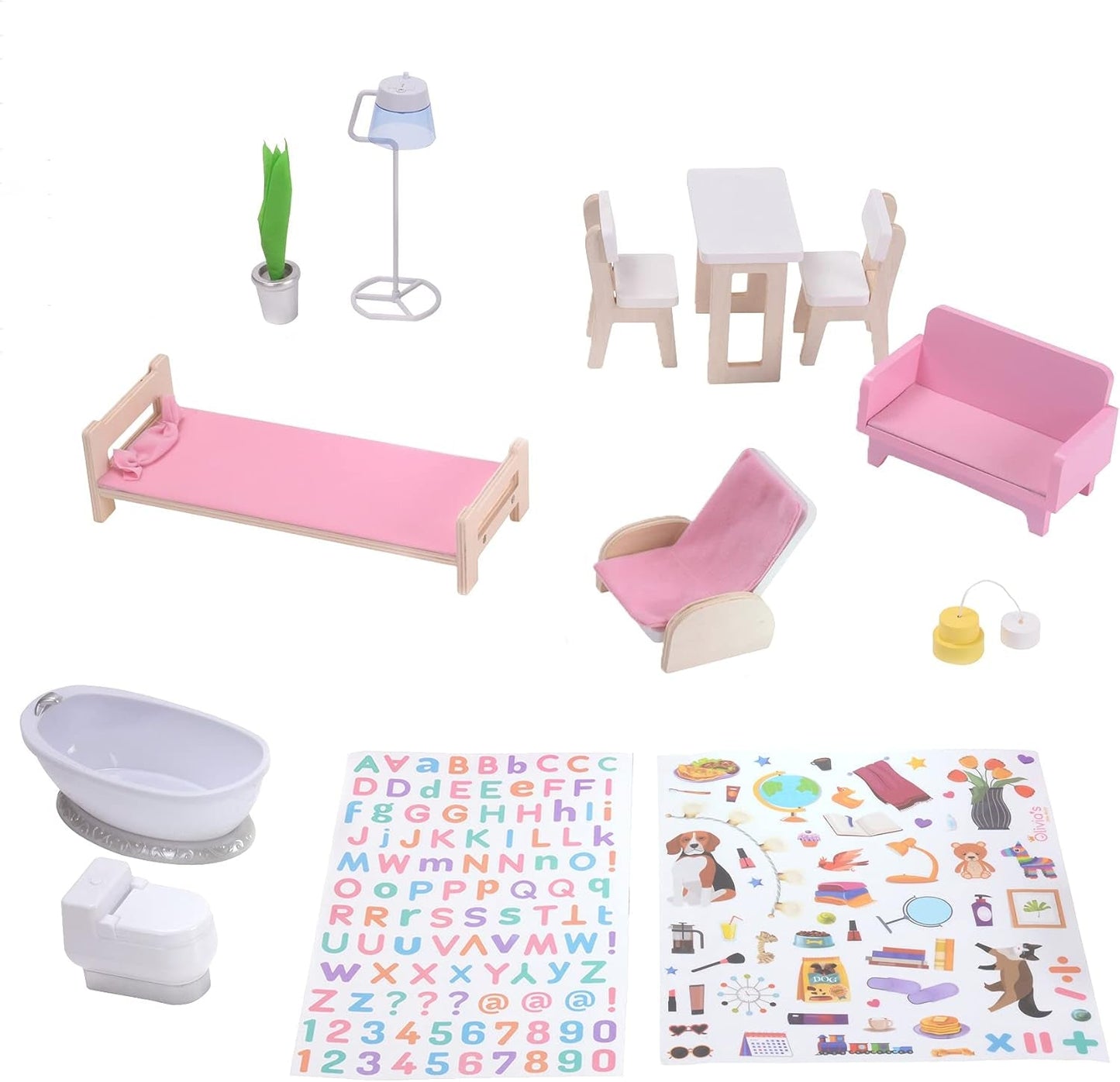 Olivia'S Little World Dreamland Boerderij Interactief houten poppenhuis voor kinderen 3 verdiepingen met 13 poppenmeubelaccessoires Wit TD-13632A Poppenhuizen Naty Shop