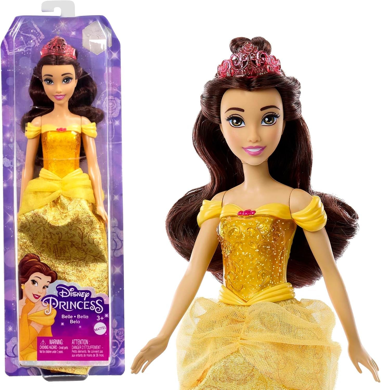 Mattel Disney Prinses Speelgoed Beweegbare Belle-modepop met fonkelende kleding en accessoires Op Disney-film geïnspireerd cadeau voor kinderen HLW11 Naty Shop-poppen Standaardtitel