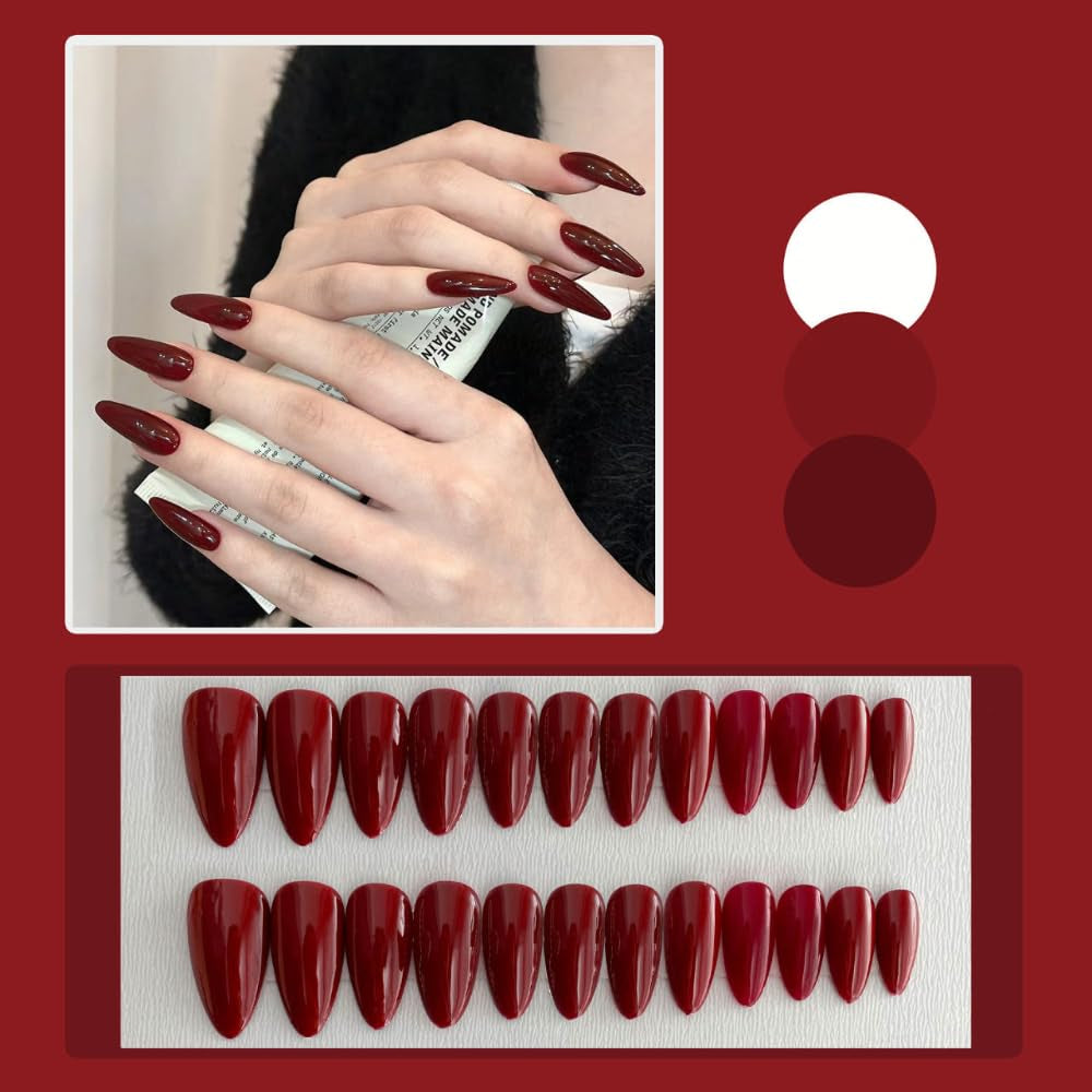 Kunstnagels, Franse amandel, Lang, Kunstnagels met lijm, Voor dames, Meisjes, Accessoires of cadeau-idee, Voor bruiloft, verjaardag, Kerstmis, Valentijnsdag
