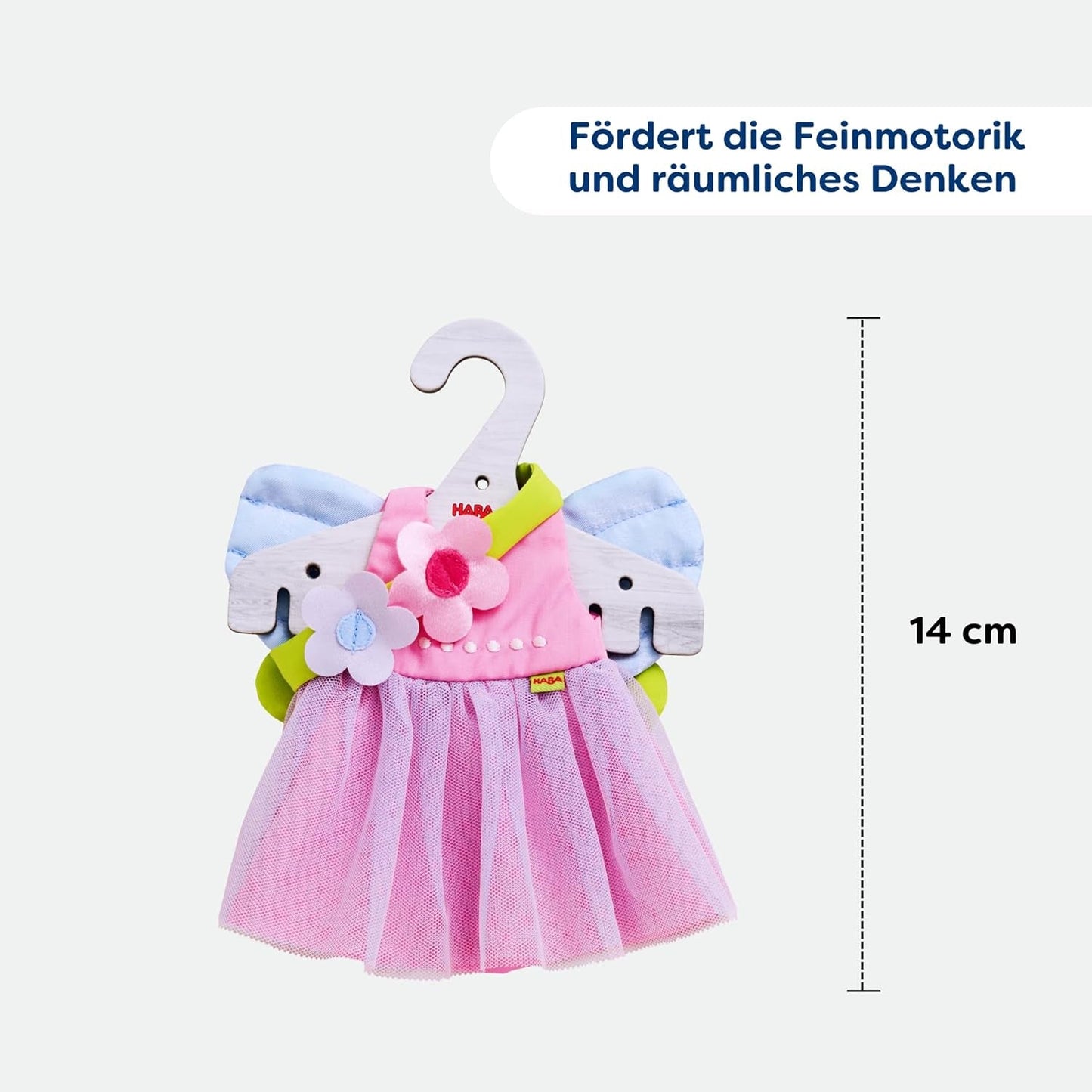 HABA Fee Magische Poppenkleertjes - 2-delige set voor poppen van 18 maanden en ouder (30 cm) - Tule jurk met vleugels, inclusief bloemenhaarband - 1306243001