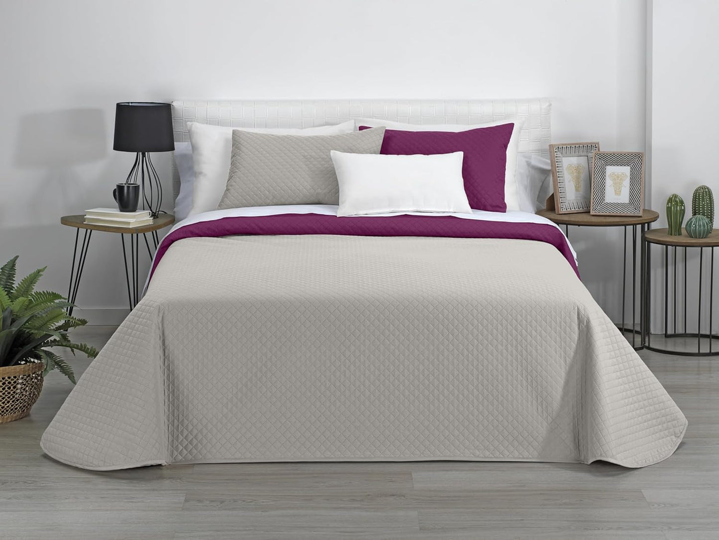 Estoralis | AVA | Omkeerbare boetiekquilt | Voor alle seizoenen | Kleur - Beige/Fuchsia | Voor bed van 105 cm. (200 X 270 Cm. Ancho X Alto) | Gewatteerde quilt Quilts en quilts Naty Shop