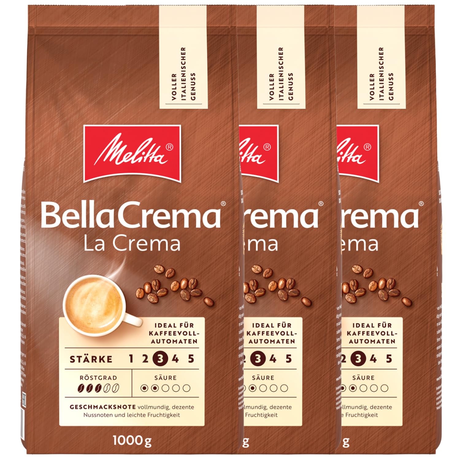 3 Melitta BellaCrema La Crema koffiebonen, medium gebrand, elk 1 kg