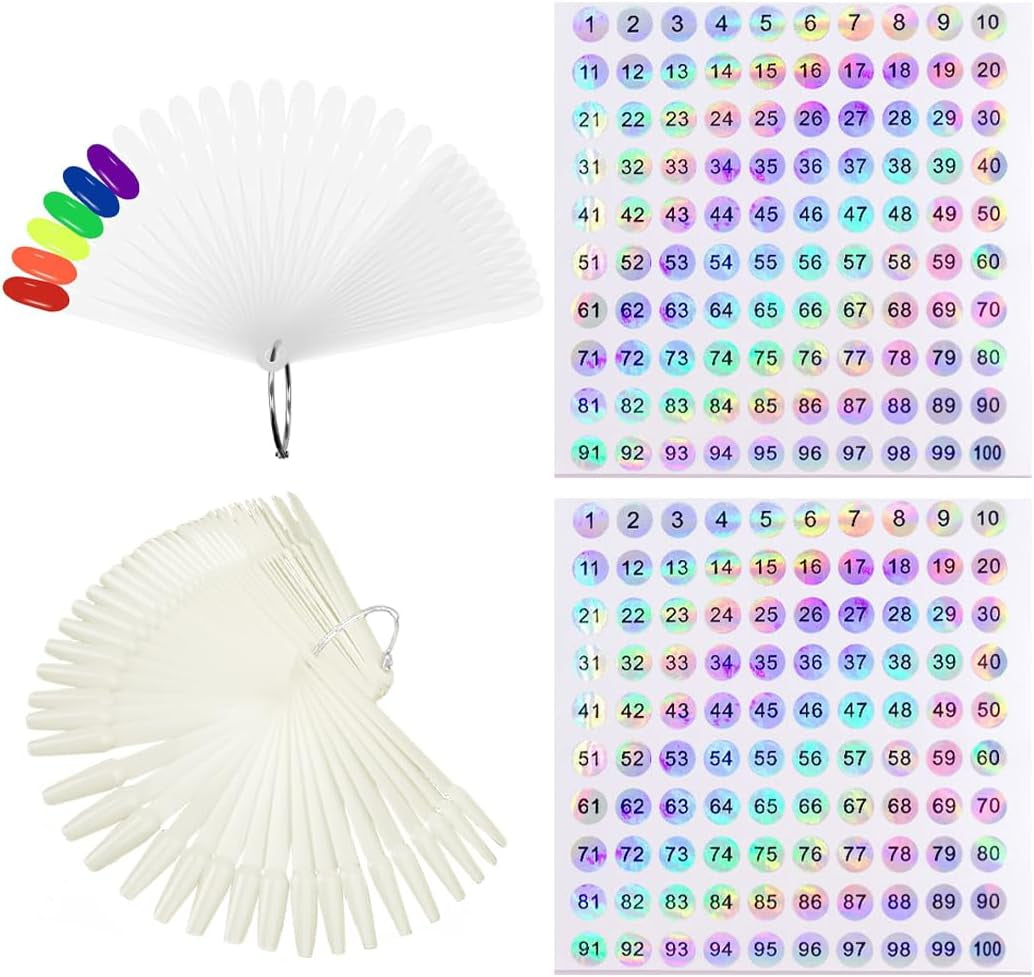 100 Nail Art Tools, Nail Art-sjablonen, doorzichtige ronde kop en ballet Nail Art-tools in natuurlijke kleuren, wordt geleverd met 2 digitale glitterstickers 1-100