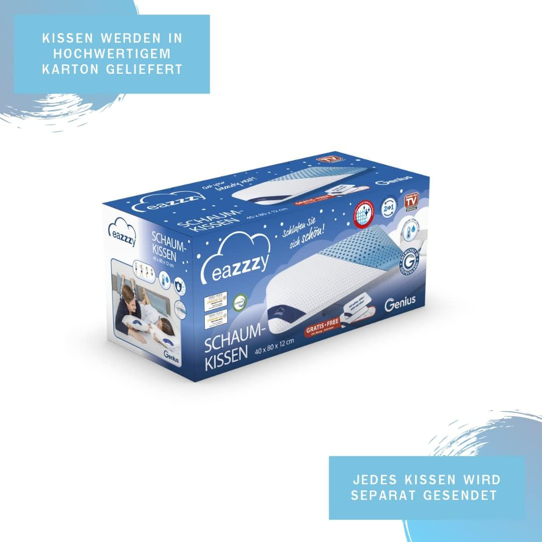 Genius Eazzzy schuimkussen 40X80 Cm hoogte 10Cm - Neksteunkussen met 2 hardheidsgraden + verkoelend gelschuim - Slaapkussen voor zij-, rug- en buikslapers tegen nekpijn, polyester Naty Shop standaard kussens