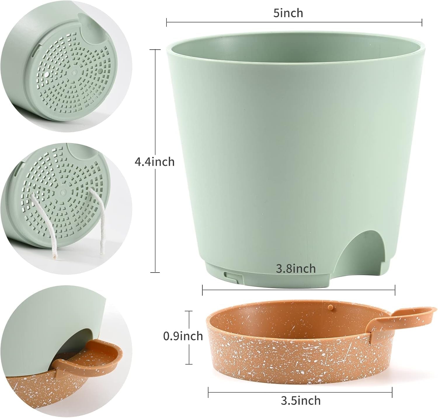 Bloempot 6 stuks 12,7 cm zelfwater gevende plantenbak hoge drainage binnen buiten bloempot met reservoirbak en gietrand tuin plantenbak tuin
