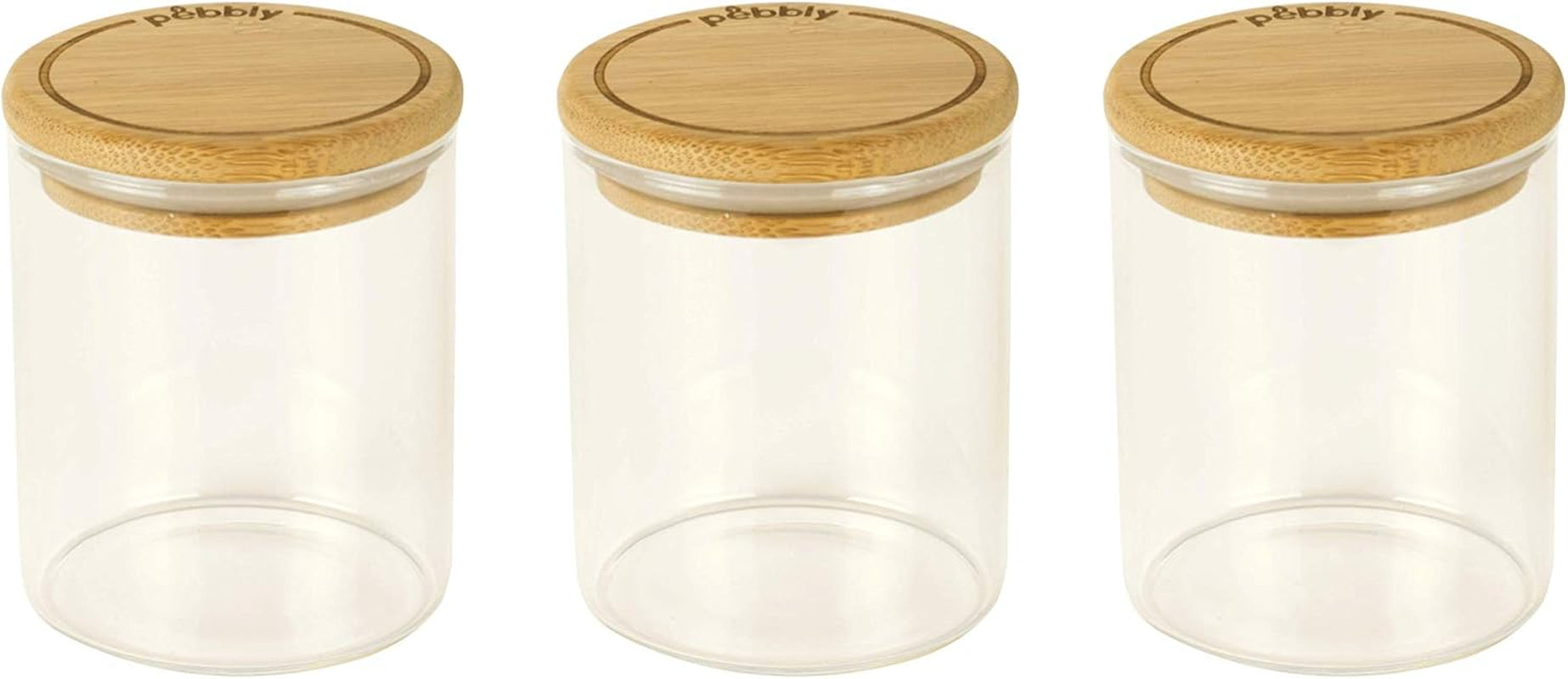 Set van 3 vierkante glazen containers met bamboe deksel-800ml, borosilicaatglas, bamboe, siliconen, natuurlijk, 11 x 11 x 11 cm Bewaardozen voor voedsel Naty Shop Set van 3 Boîtes À Épices -180Ml