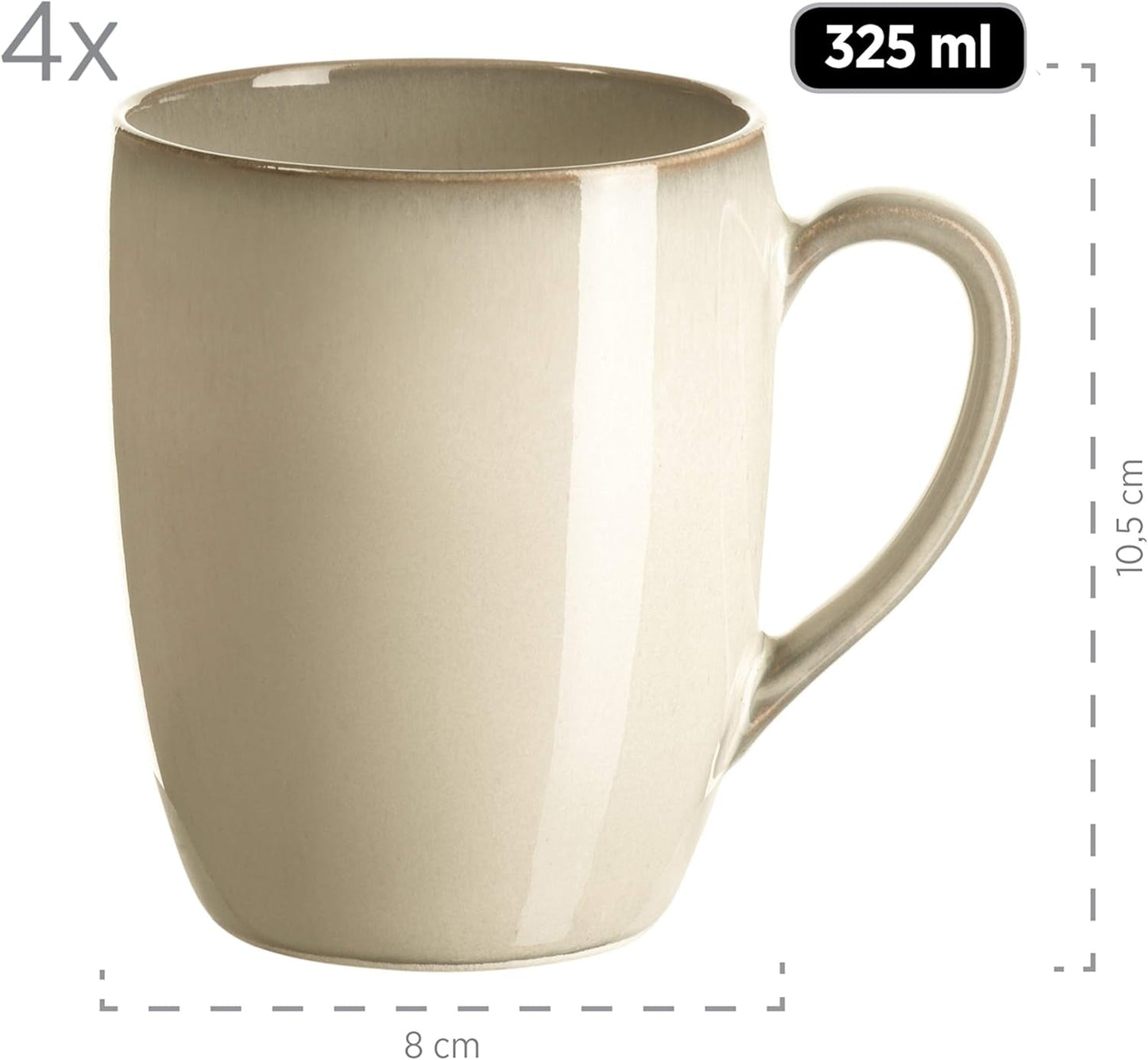 MÄSER 931736 serviesset voor 4 personen in vintage mediterrane look, gecombineerd servies met 16 stuks in zandgrijs, keramiek, zandgrijs