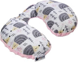 Medi Partners Baby Nekkussen Neksteun 100% Katoen / Minky Baby Nekkussen voor Auto Wandelwagen Reizen Reizen Slaap Nekkussen Snooze Roll (REH met Grijze Minky) Cervicale Orthopedische Kussens Naty Shop Hedgehog Grijs met Minky Lichtroze