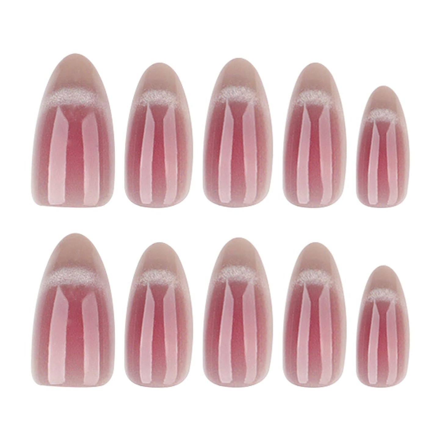 Moonglow korte magnetische kunstnagels, roze amandelrood gradiënt glitter kattenoog met lijm, roze rode ombre glitter fototherapie kunstnagels voor dames en meisjes