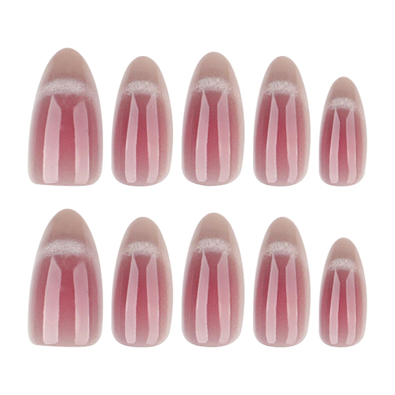 Moonglow korte magnetische kunstnagels, roze amandelrood gradiënt glitter kattenoog met lijm, roze rode ombre glitter fototherapie kunstnagels voor dames en meisjes