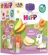 HiPP biologische knijpzakjes, gemengde verpakking, 16 stuks (4 verpakkingen van 4 x 90 g elk), voor baby's van 5/6 maanden, vier heerlijke smaken, geen toegevoegde suikers, beste biologische kwaliteit