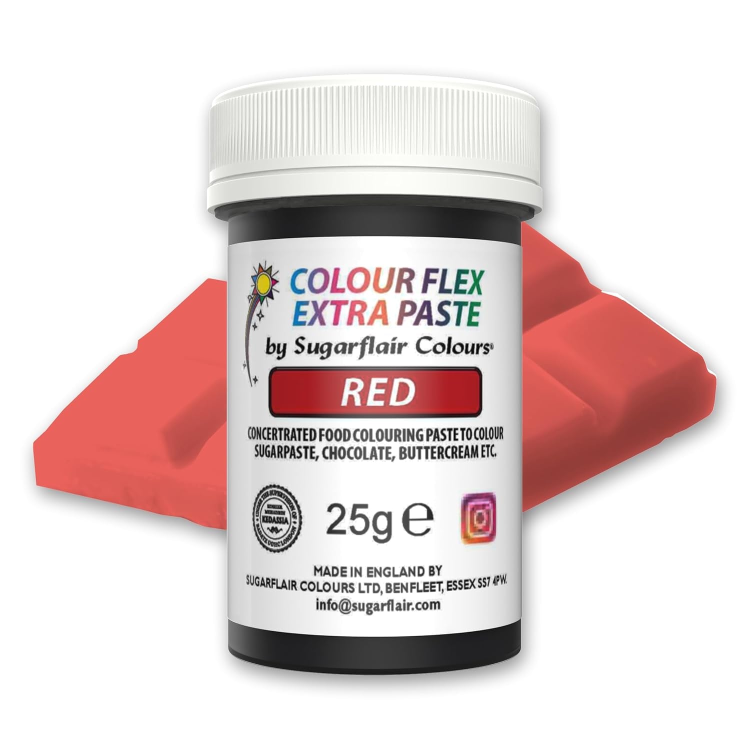 Sugarflair Colourflex Extra Paste voedingskleurstof, rood - Eetbare voedingskleurstof voor botercrème, chocolade, suikerpasta, glazuur, fondant, cakemixen, deeg en meer - 25g
