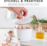Römertopf Vershoudpot MINI 0,6 liter - Keramische knoflookpot - Ademende klei houdt groenten langer vers - Ideale luchtcirculatie - Wit Voedselbewaardozen Naty Shop