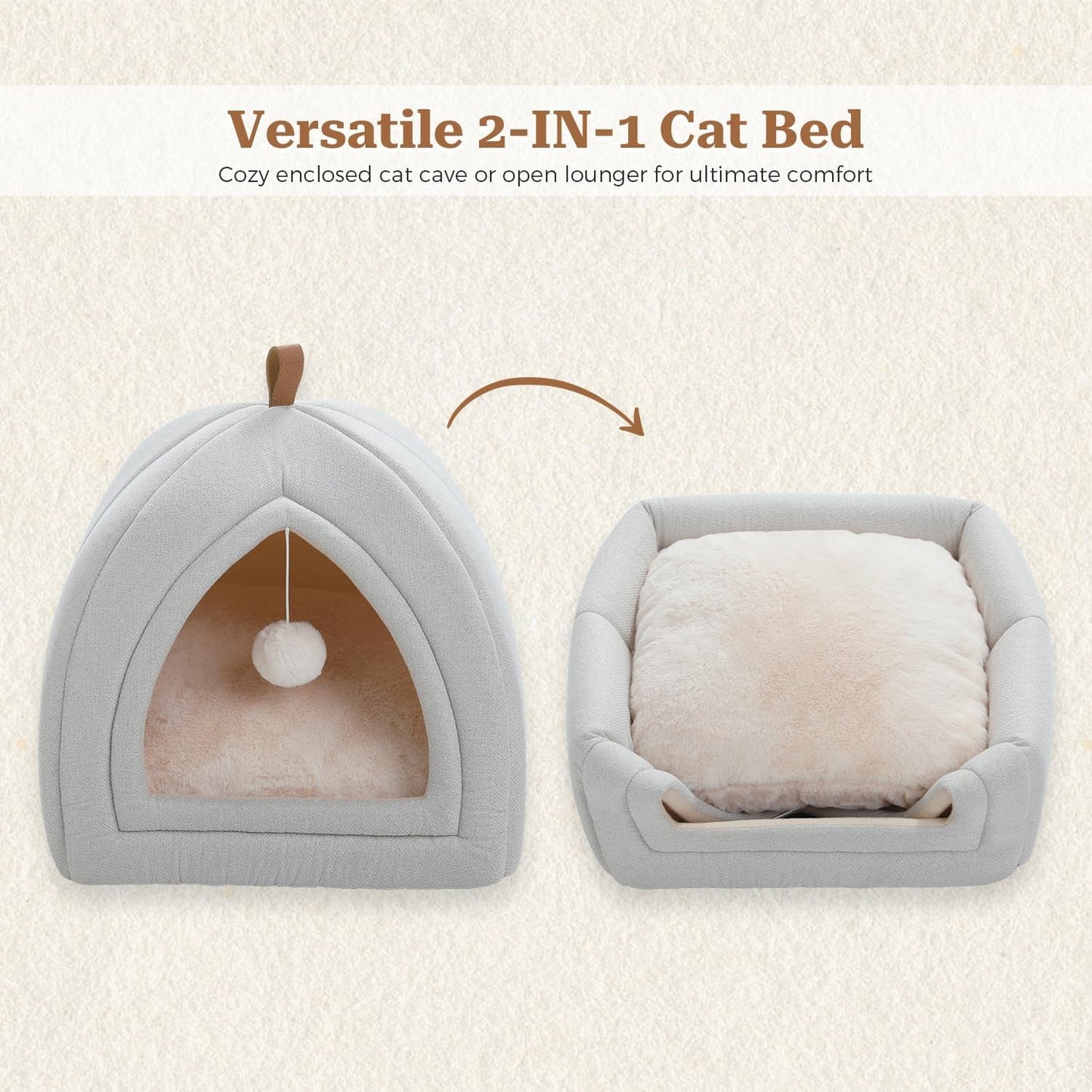 PAWZ Road Katzenhöhle mit waschbaren Kissen, Hundebett kleine Hunde, Kleintierhaus, Katzenschlafplatz-Bettchen, Katzenhaus Binnen, Beige, 40x40x40cm
