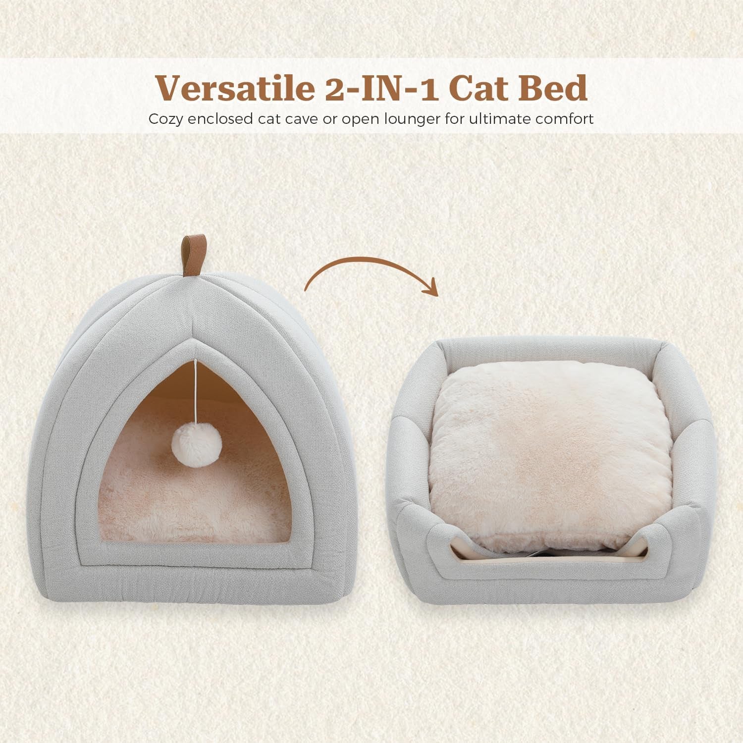 PAWZ Road Katzenhöhle mit waschbaren Kissen, Hundebett kleine Hunde, Kleintierhaus, Katzenschlafplatz-Bettchen, Katzenhaus Binnen, Beige, 40x40x40cm