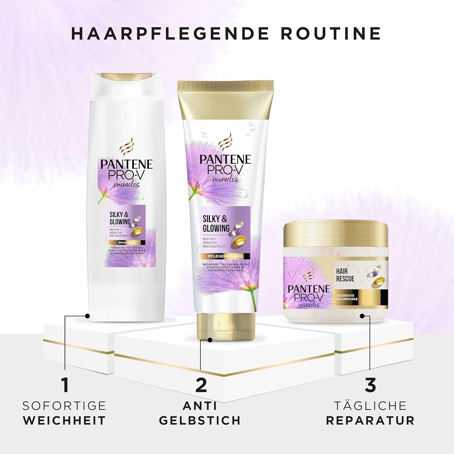 Pantene Pro-V Silky & Glowing Hair Rescue intensief haarmasker met Biotine en Keratine Reconstruct 300ml. Helpt bij het herstellen van droog, beschadigd of gemarkeerd haar Naty Shop Haarmasker