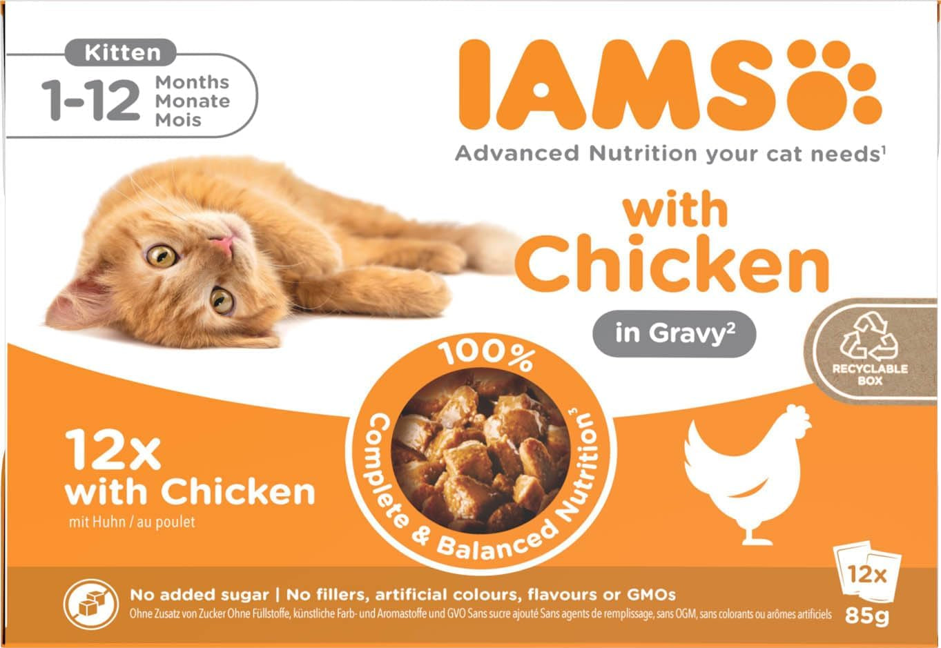 IAMS Delights Kitten Nassfutter - Multipack Katzenfutter mit Hunn in Sauce, hoogwaardige Futter für Junior Kätzchen von 1-12 Monate, 12 x 85 g