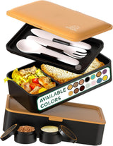 Umami lunchbox voor volwassenen, lekvrije stapelbare bentobox met 4 bestek en vakken, lunchbox voor volwassenen, saladecontainer voor onderweg, picknick-/kantoorlunchbox, houtskoolgrijs, 1500 ml