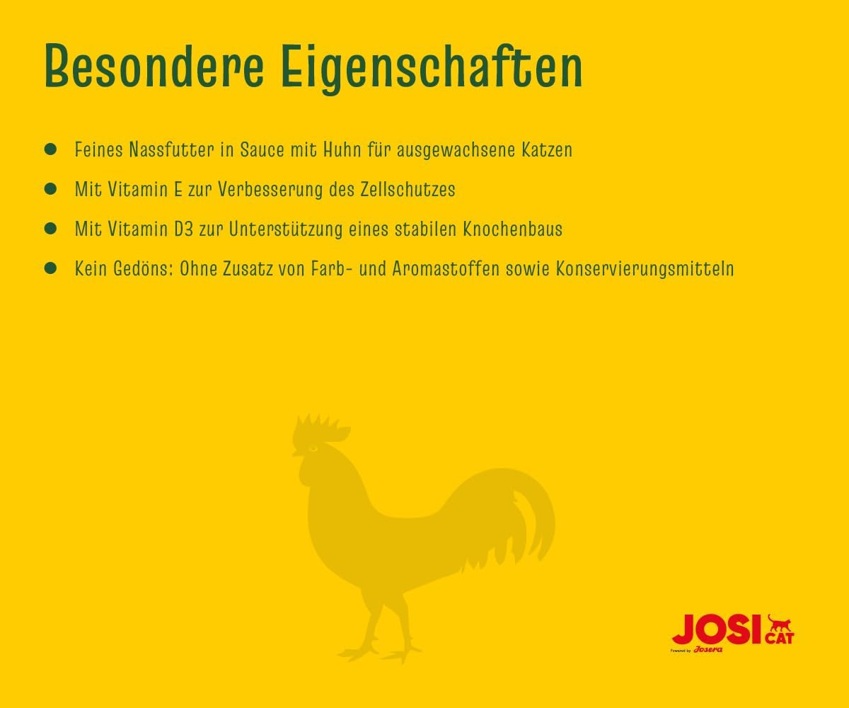 JosiCat Kip in Saus (12 x 415 g) | Volwassene | Premium natvoer voor volwassen katten | Kip in saus | Vitamine D3 en E | Mogelijk gemaakt door JOSERA | Natvoer voor katten | Volledige voeding | Pak van 12