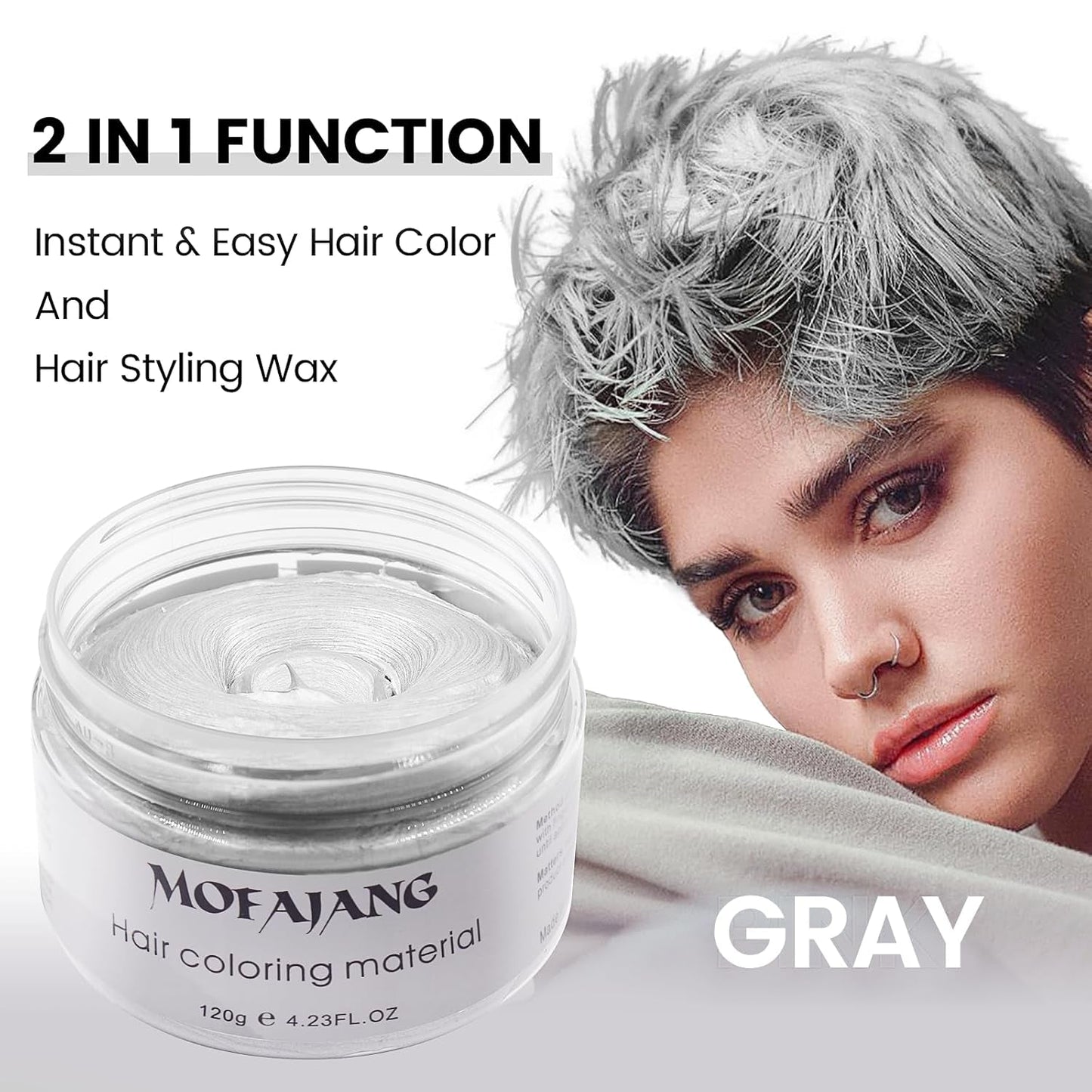 Tijdelijke haarkleur, styling haarkleur voor mannen vrouwen, natuurlijke haarpommade, haarverfwas voor feest, cosplay en Halloween, 4,23 oz (zilvergrijs) Naty Shop haarverf