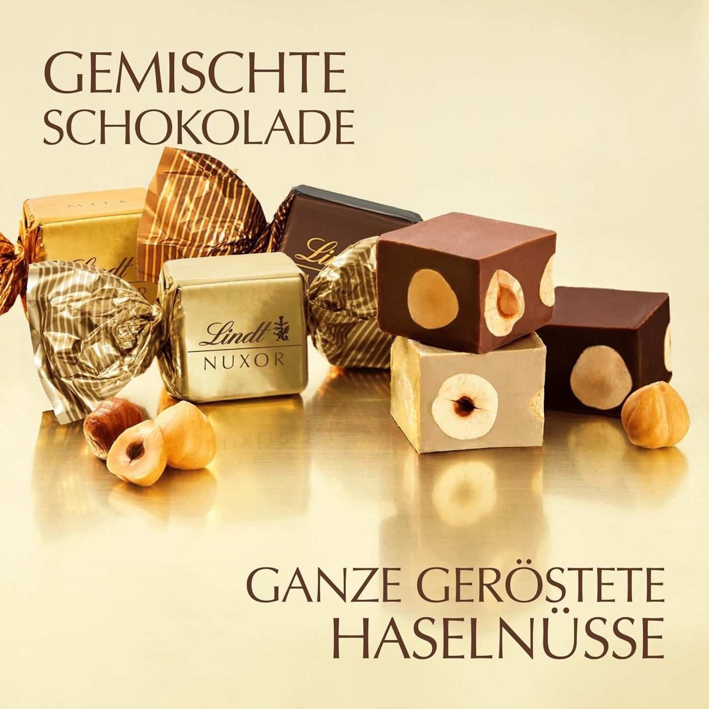 Lindt-chocolade | Mix voor tas NUXOR | 103g | Gianduja Romige Chocoladeblokjes in Drie Assortimenten met Geroosterde Hele Hazelnoten | Chocolade cadeau