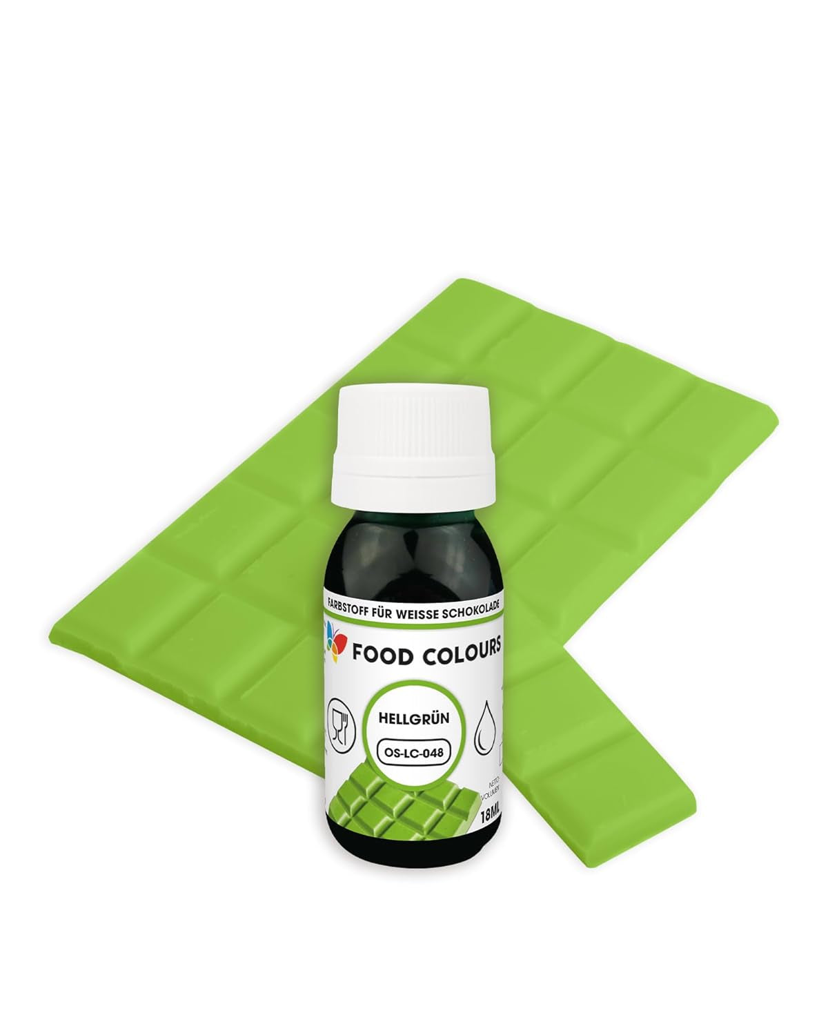 Voedingskleurstof OS-LC DONKERGROEN 18 ml Voedingskleurstof voor witte chocolade, pralines, crèmes, vette gebakjes, decoraties voor cakes en taarten