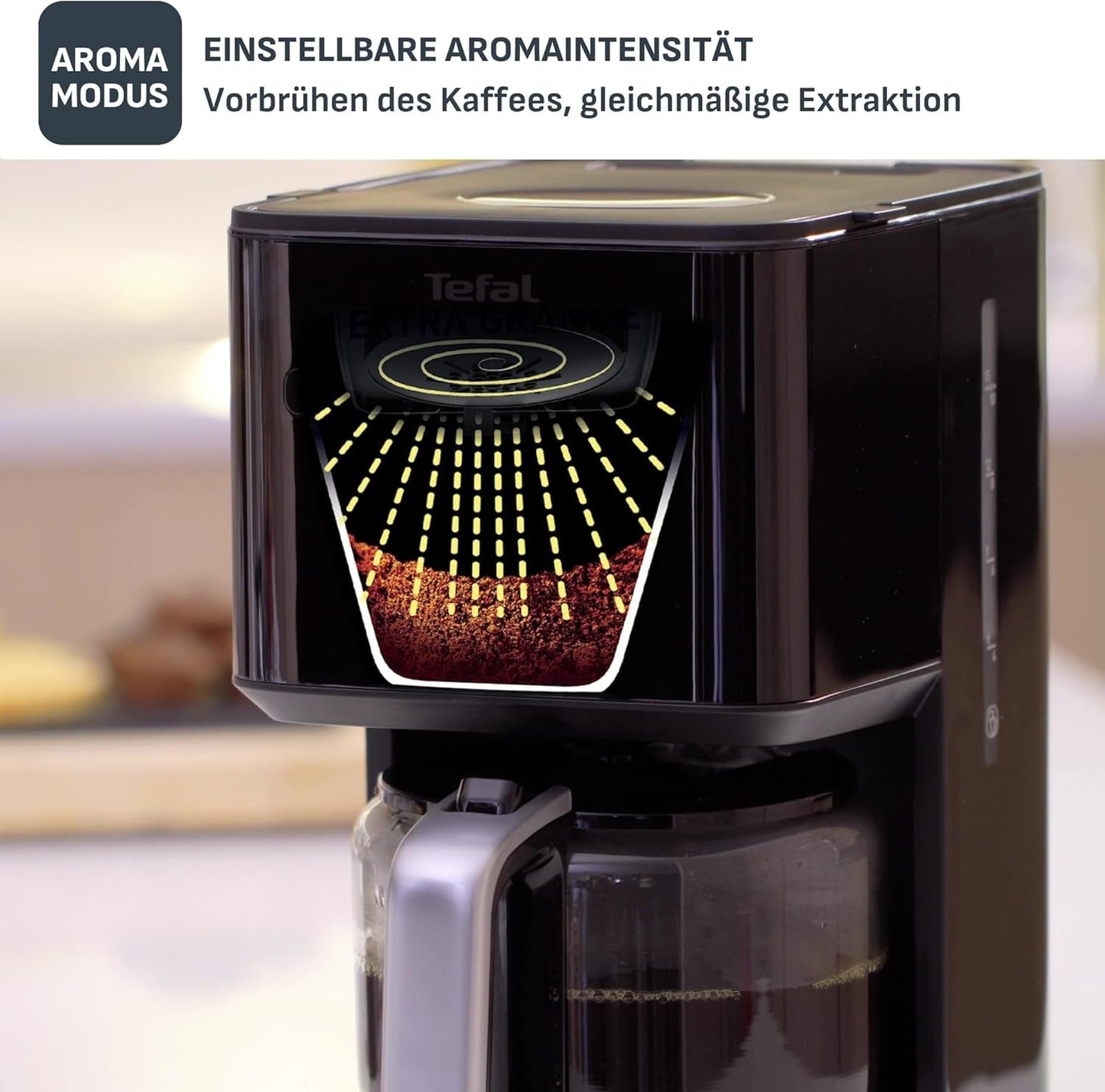 Tefal Smart'n Light espressomachine met timer, espressomachine met programmeerbaar filter 1,25 l, aromafunctie voor intens aroma, warmhoudfunctie, antidruppelen en gemakkelijk schoon te maken, zwart