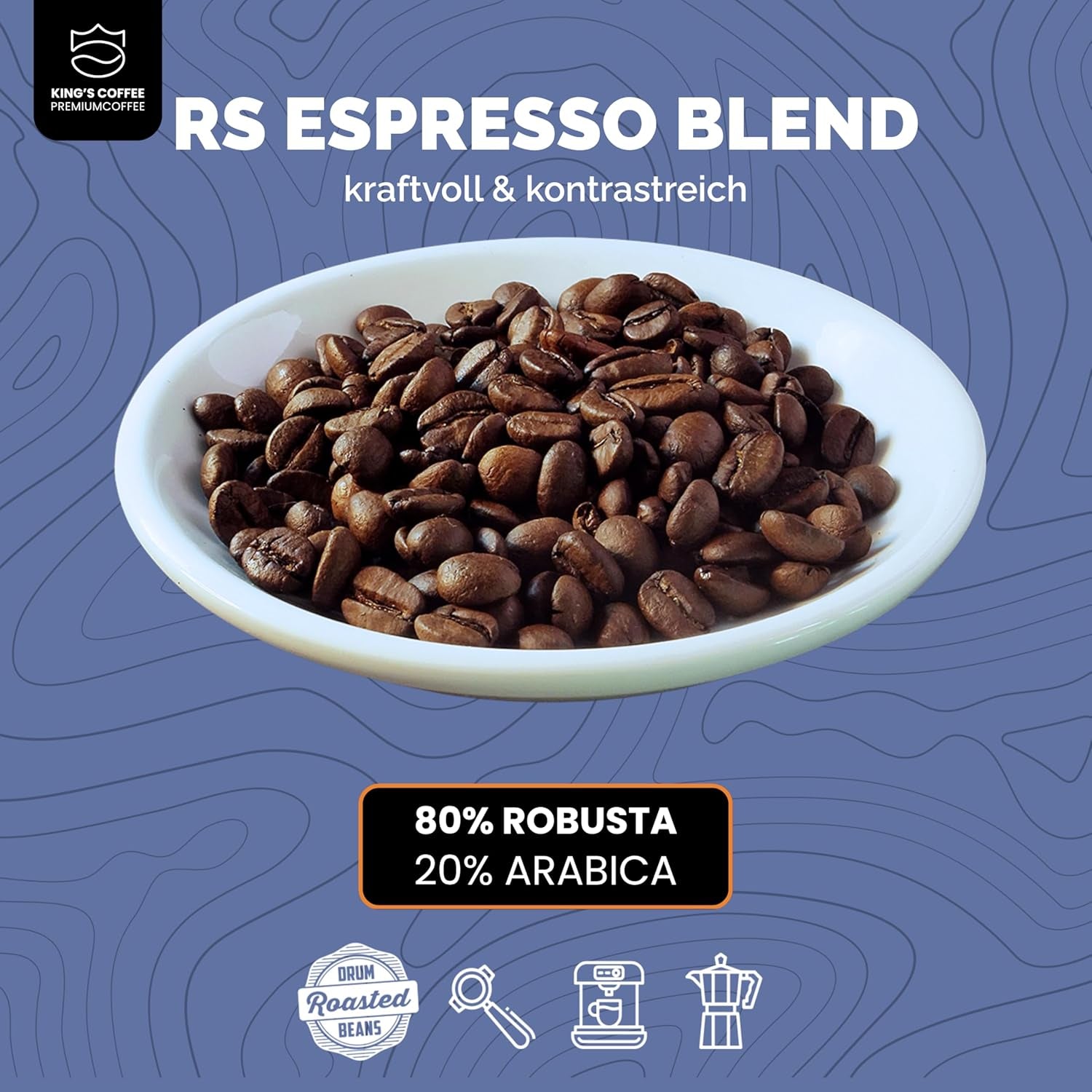KING'S COFFEE - AMESTEC RS ESPRESSO - 1 kg sterke en aromatische koffiebonen - koffie met een lage zuurgraad - koffie met hele bonen - kleine batchbranding uit Italië - espressobonen voor volautomatische machines en portafiltermachines