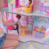 Kidkraft Candy Castle houten poppenhuis met meubels en accessoires, Llama Eenhoorn figuurhuis, ijstaartlift en rubberen stoel voor poppen, speelgoed voor 3 jaar oud, 20242 Naty Shop poppenhuizen