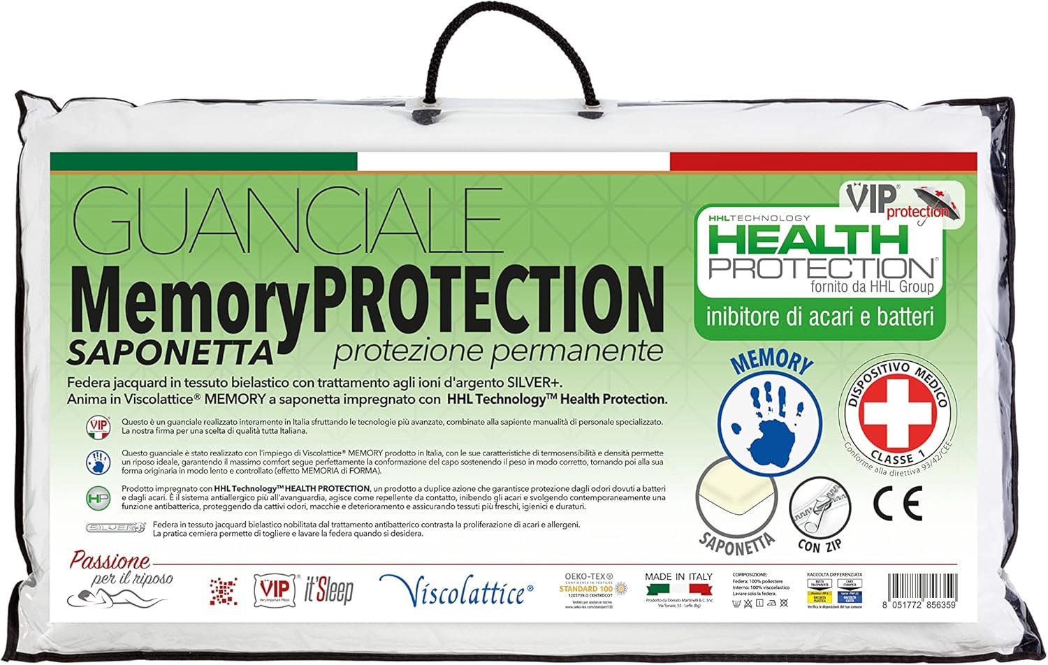 V.I.P. Zeer belangrijk kussen V.I.P. Gemaakt in Italië Medisch apparaat Memory Foam Kussen 48 X 78 X 12 cm Naty Shop Standaard Kussens Standaardtitel