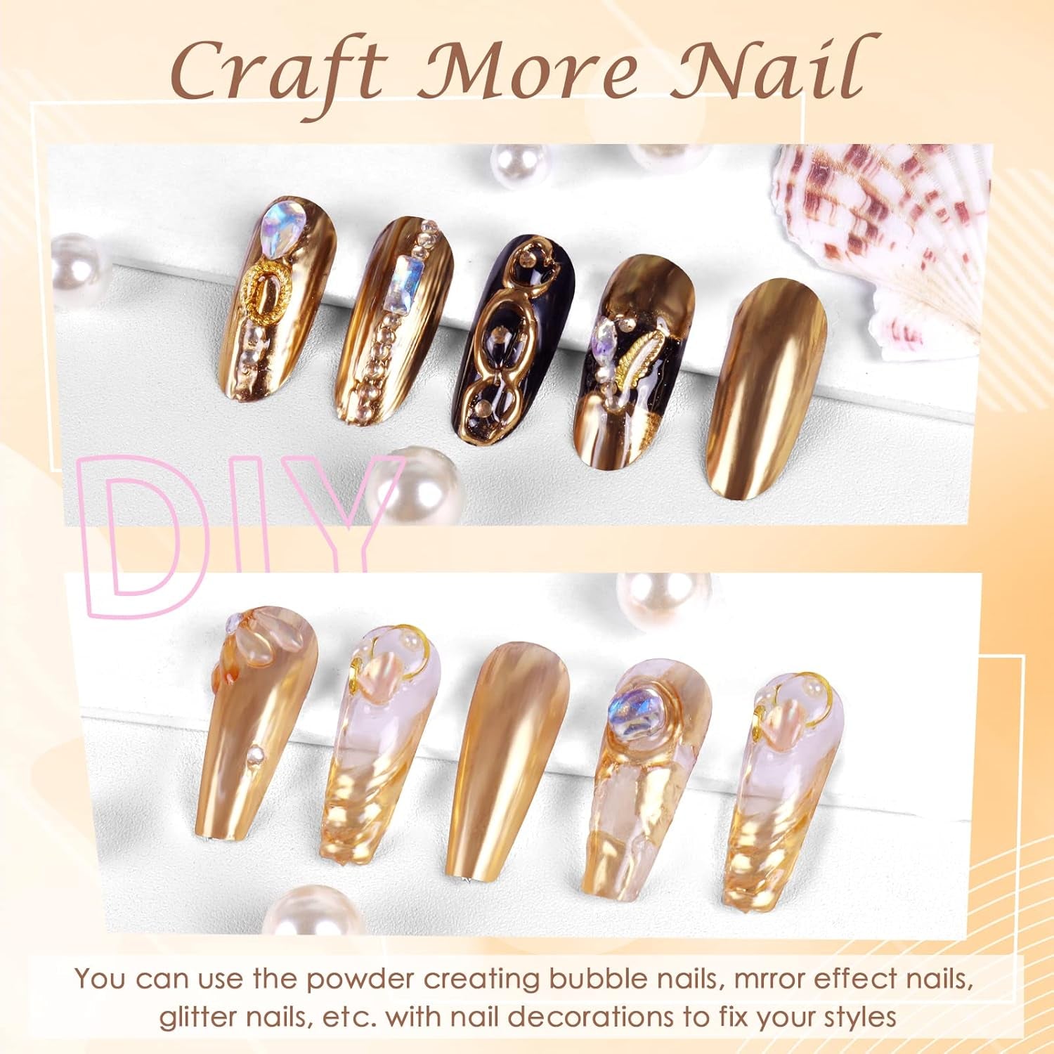 Chrome Nagel Pulver Spiegel Effect Metallic Staub Holografisch Glitter Glasierte Maniküre Decoratie Reflektierende Pigment voor DIY Gel Polish Nail Art, Harz Handwerk, Geschenke voor Goud