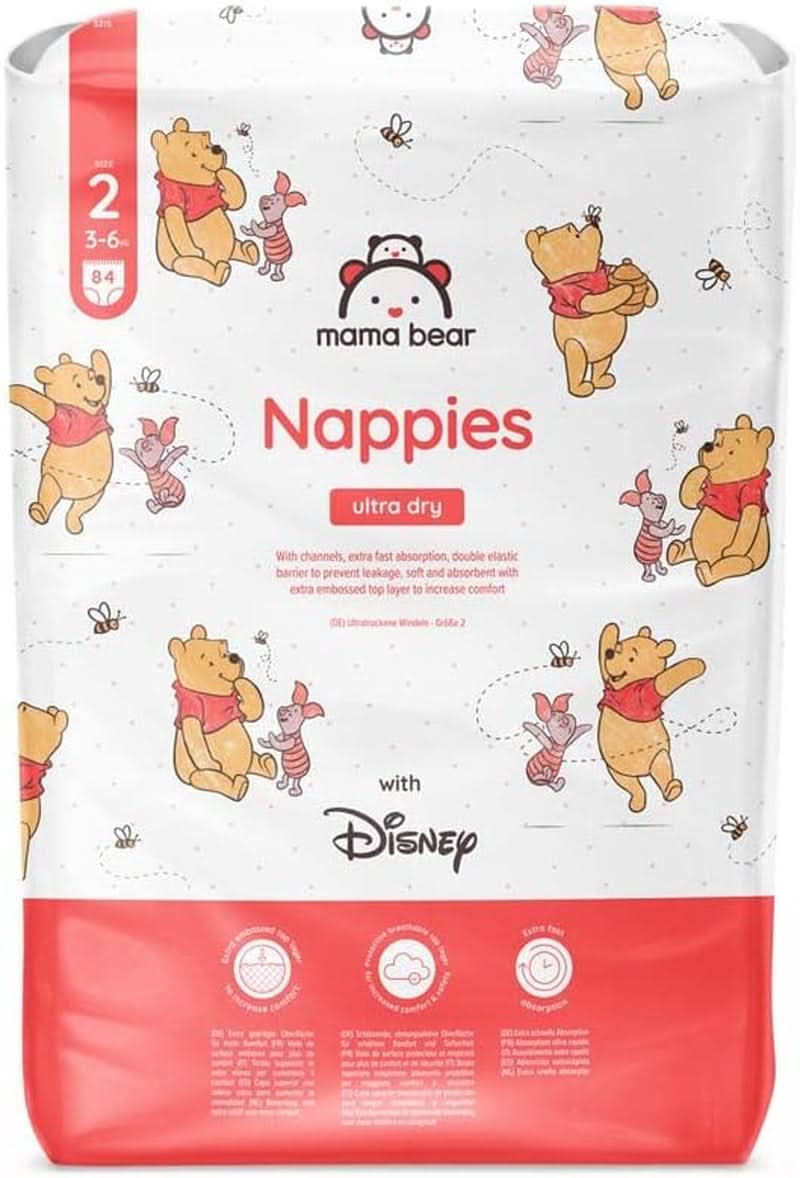 Mama Bear Disney Ultra Dry Luiers Maat 4 (8-14 kg), Wit, 84 stuks (1 pak) Naty Shop Maat 2 (3-6 kg) Enkel pakket