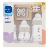 MAM Newborn Set, Cadeauset, bestaande uit: 2 x Anti-Krampjesfles 160 ml, 1 x Anti-Krampjesfles 260 ml, 1 x Originele Start Fopspeen, 1 x Broche voor speen, vanaf 0 maanden, Neutro