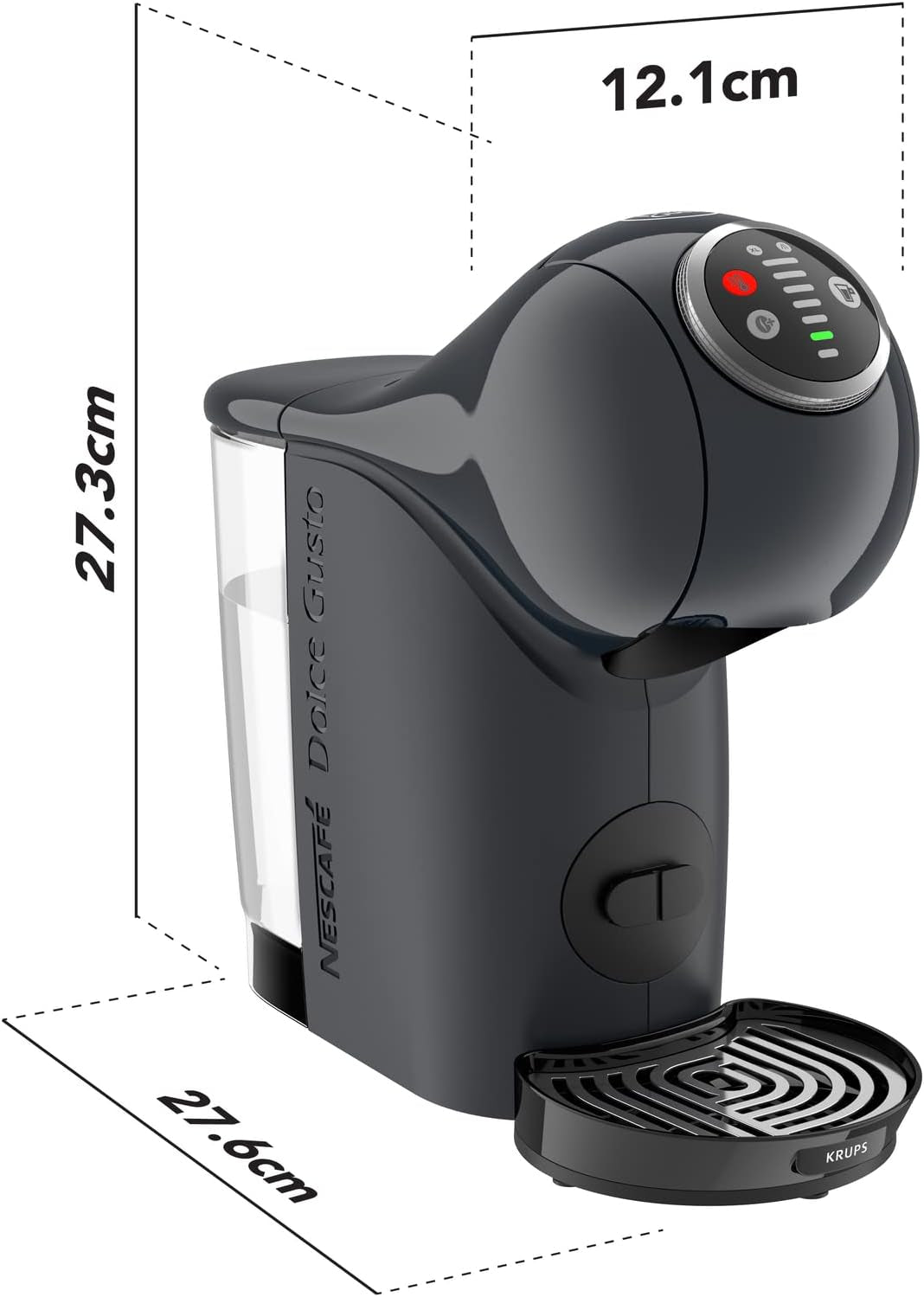 NESCAFÉ Dolce Gusto Genio S Plus van Krups, compacte capsulekoffiemachine, inhoud 0,8 liter, 1500 watt, automatische ontkalkingswaarschuwing, spacegrijs, KP340B