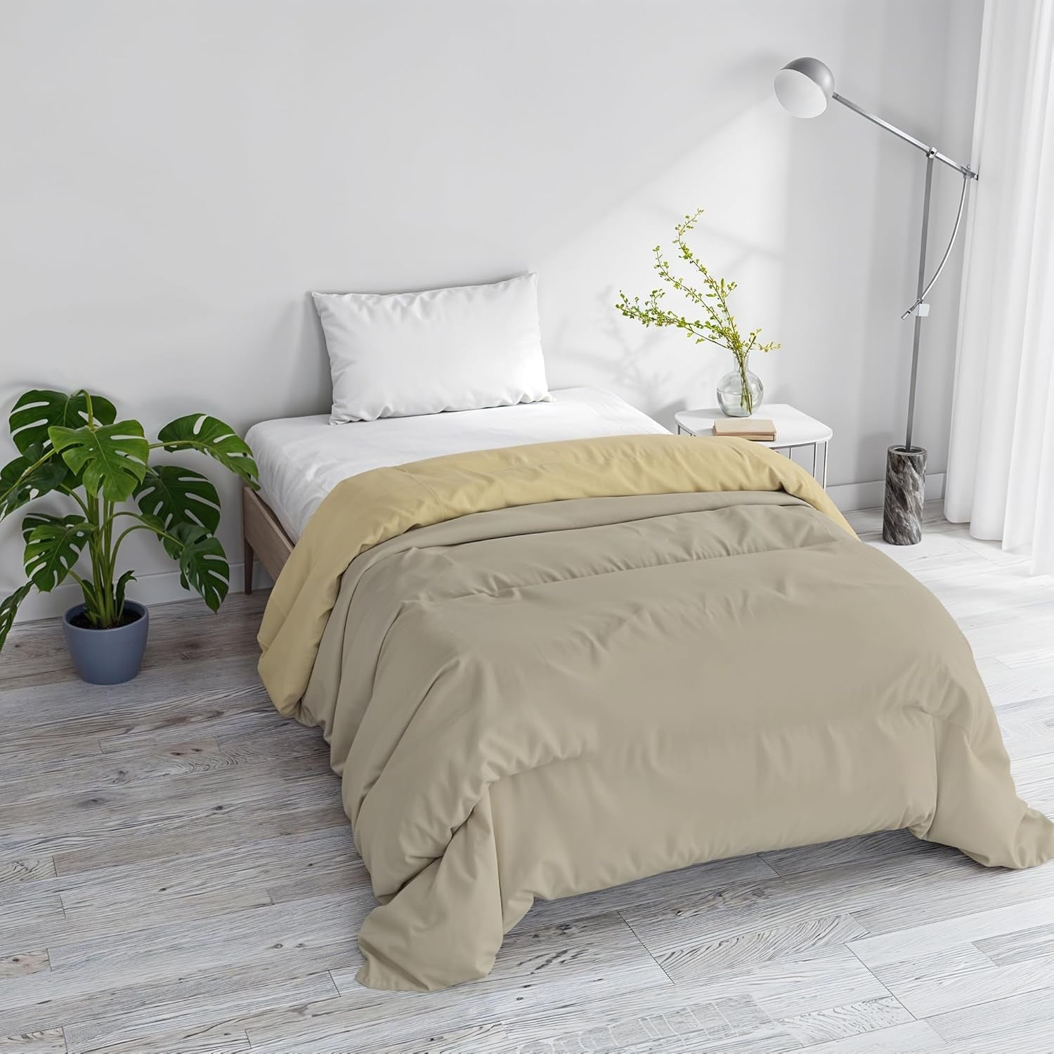Basic winterdeken, effen en gevoerd, donkergroen/crème, 200X245Cm Naty Shop Dekbedden en dekbedden Taupe/crème 160X245Cm