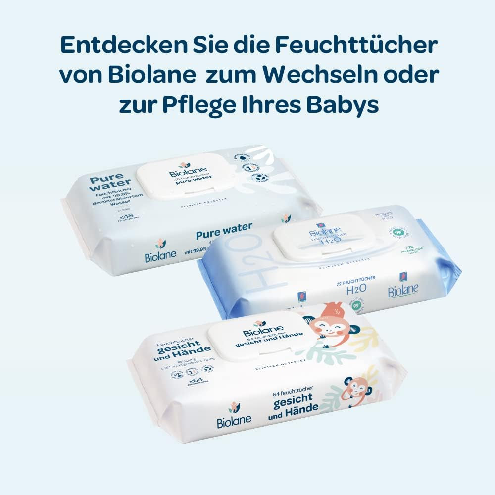BIOLANE - Natte babydoekjes met 99,9% water - Zuiver water - 12 x 48 stuks (576 doekjes) - Voor de gevoelige huid - Vanaf de geboorte - Geurvrij - Zorg voor het verschonen en schoonmaken van baby's