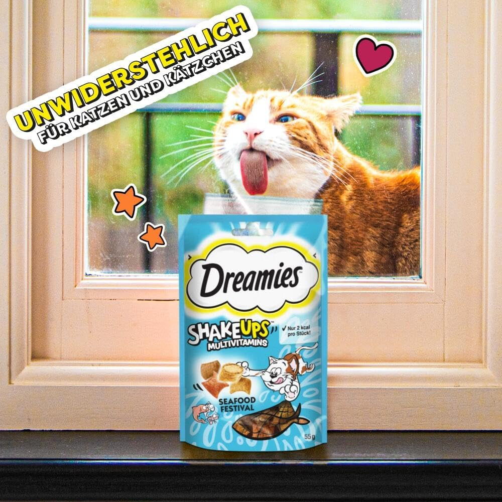 DREAMIES SHAKE UPS Multivitamine Zeevruchtenfestival Kattensnoepjes in geportioneerde zakjes - 55 g (6 zakjes)