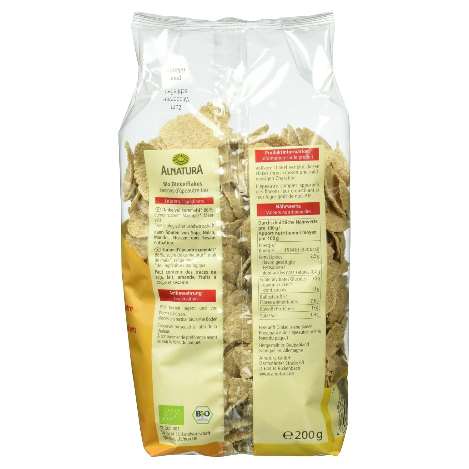 Bio Dinkel-Flakes, 200G Granen Naty Shop