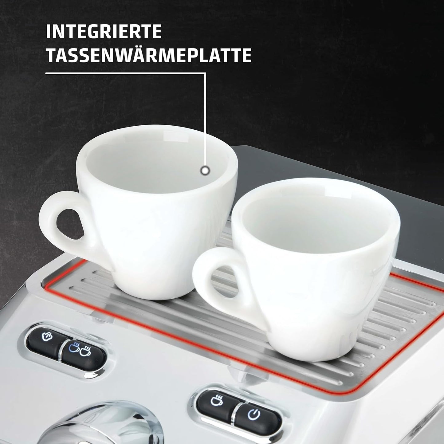 Caso Espresso Gourmet - Espressomachine met portafilter van roestvrij staal, krachtige Ulka-pomp van 19 bar, met melkopschuimer, voor gemalen koffie of ESE-koffiecapsules, voor 2 kopjes, met kopjeswarmer