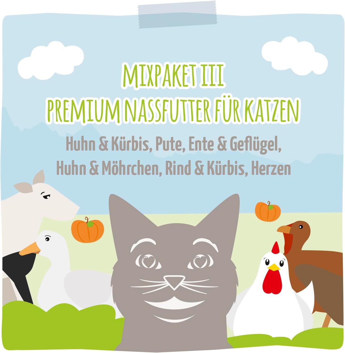 MjAMjAM - Premium natvoer voor katten - Delicious Mix Pack III Maaltijden voor uw kat, 6 stuks (6 x 200 g), graanvrij met extra vlees