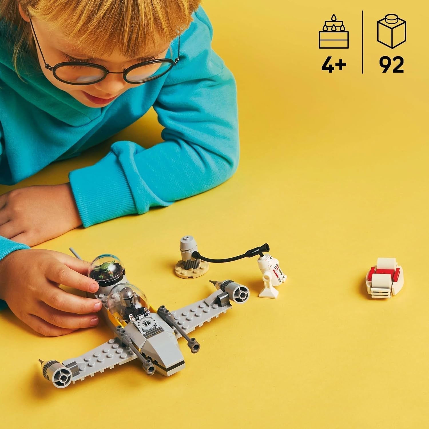 LEGO Star Wars 75410 Mandos en Grogus N-1 Starfighter speelgoed met Mandalorian, Grogu en R5-D4 minifiguren, inclusief bouwbare zuil, ruimteschip startset voor jongens en meisjes vanaf 4 jaar Bouwsets Beuche in LEGO-Store