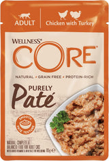 Wellness CORE Purely Paté 24 x 85g, Kip en Kalkoen - Natvoer voor katten, fijne paté, graanvrij, natuurlijk, hypoallergeen, eiwitrijk, rijk aan vlees