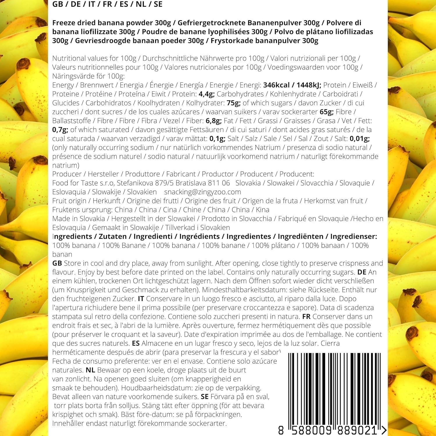 Gevriesdroogde bananen in poeder | XL 300g Fruitpoeder Gevriesdroogd bananenpoeder | Voor smoothie, bakken, cake | Gevriesdroogde banaan | Gevriesdroogd fruit | ZingyZoo Bananenpoeder Naty Shop Gedehydrateerde producten