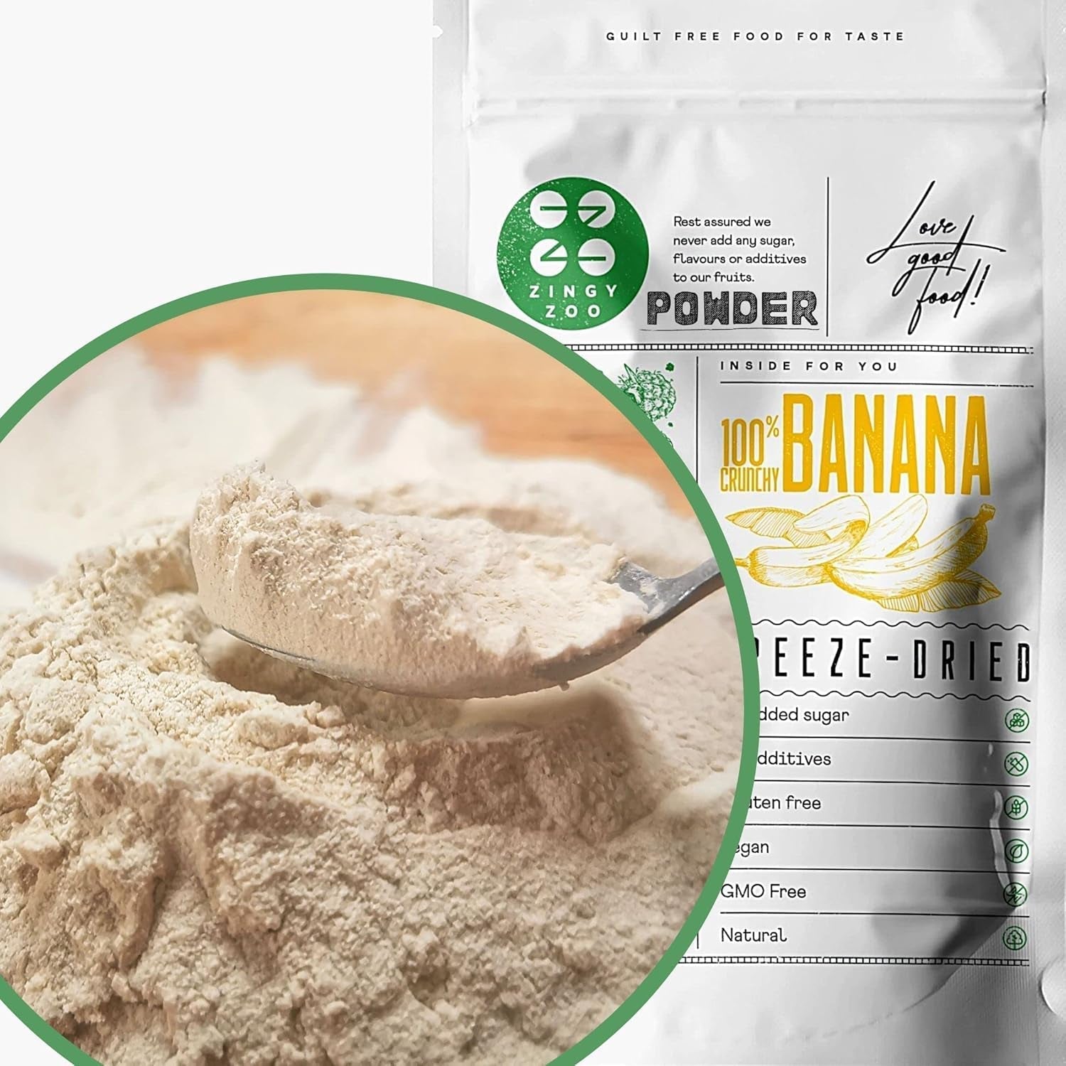 Gevriesdroogde bananen in poeder | XL 300g Fruitpoeder Gevriesdroogd bananenpoeder | Voor smoothie, bakken, cake | Gevriesdroogde banaan | Gevriesdroogd fruit | ZingyZoo Bananenpoeder Gedehydrateerde producten Naty Shop 300G