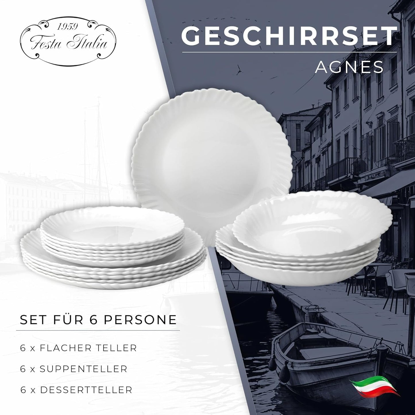 Serviesset voor 6 - 18-delig - Serviesset van opaalglas - Witte serviesset - Kom en bordenset - Modern serviesgoed - Borden - Serviesgoed - Serviesset voor 6 personen