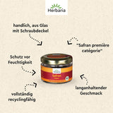 Herbaria Safran-Fäden bio 0,5g in Glas – Bio Saffron-Fäden aus dem bereicht Safran-Ort Taliouine in Marokko – Safranfäden in Premium Bio-Qualität – Saffron Premium - Safran première categorie