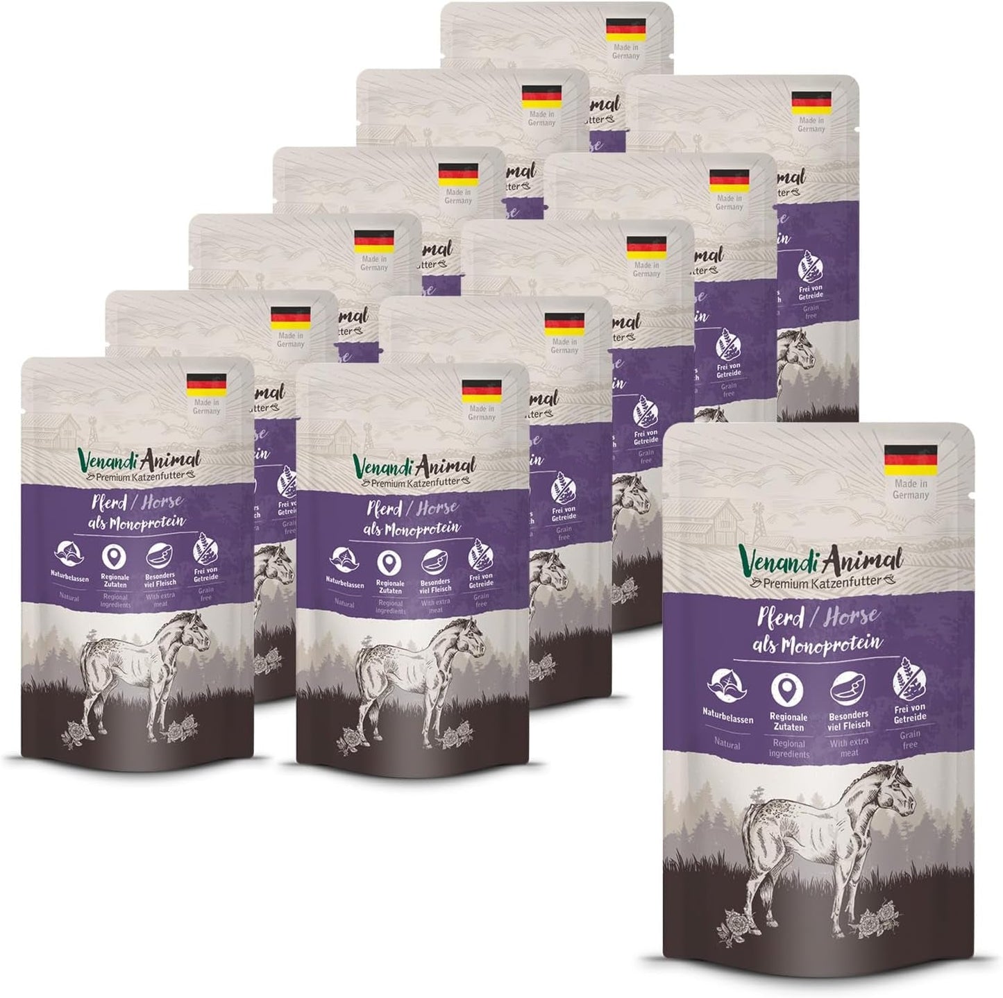 Venandi Animal - Premium natvoer voor katten - Paard als monoproteïne, 12 stuks (12 x 125 g), graanvrij, monoproteïne