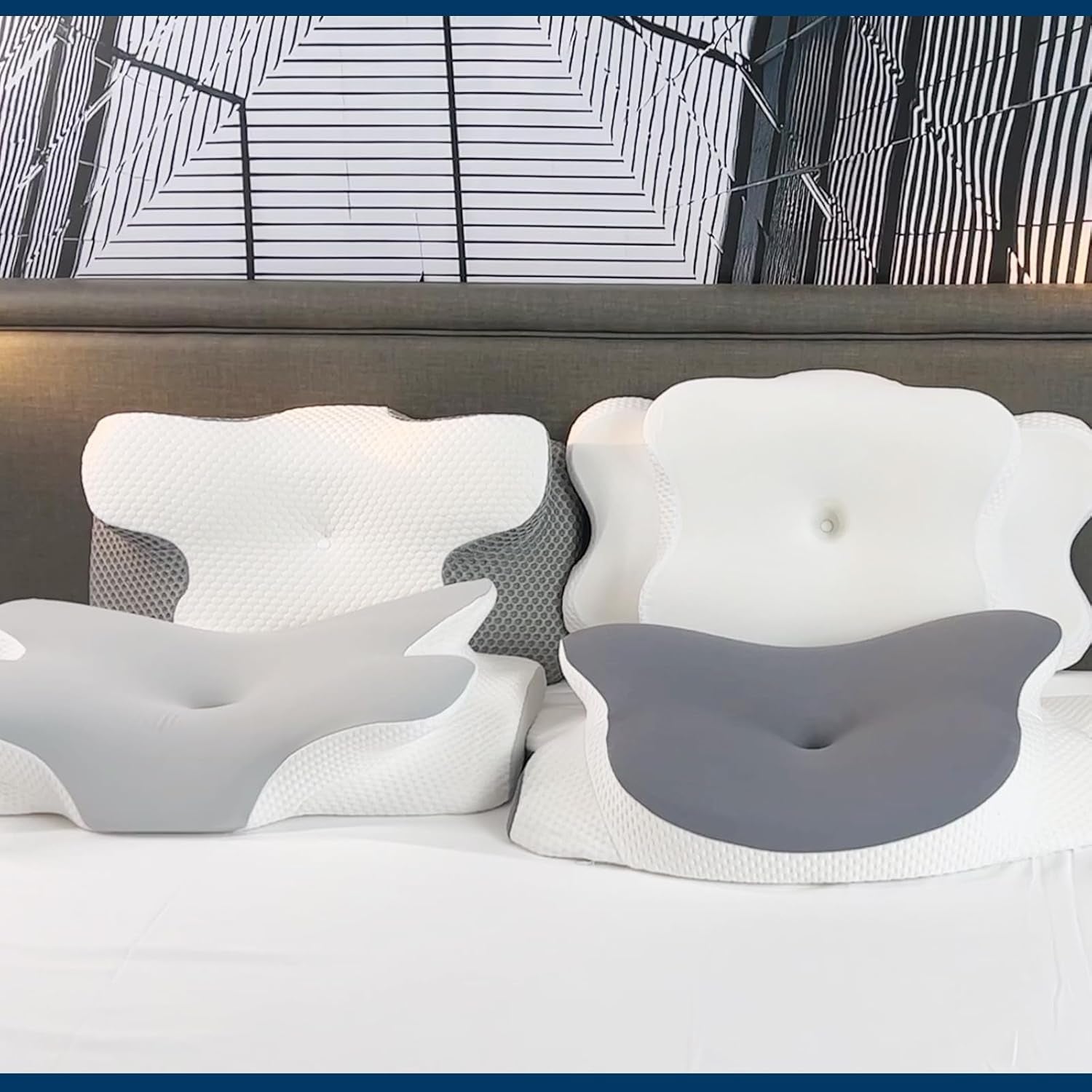 Nekkussen Orthopedisch hoofdkussen Memory Foam Kussen Zijwaartse impactkussen - Ergonomisch ontwerp Holle vorm Voor zij-, rug- en buikimpact Lichtgrijs Cervicale orthopedische kussens Naty Shop